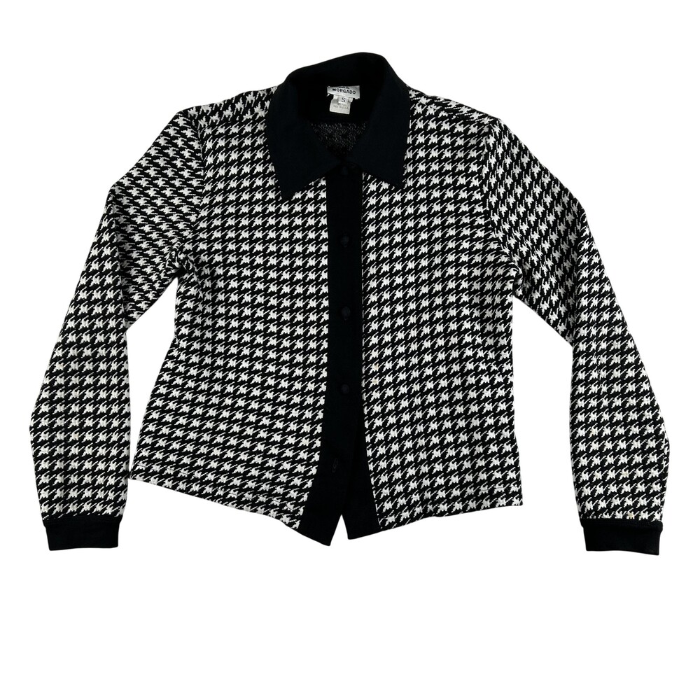 Gail Morgado Shirt Womens Small Black White Houndstooth Button Blouse Made USA